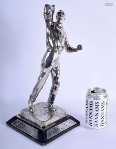 AN ART DECO SILVER PLATED FIGURE OF A TENNIS PLAYER. 37