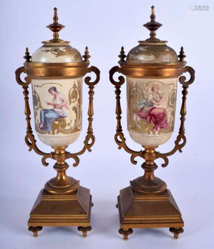 A PAIR OF 19TH CENTURY FRENCH PORCELAIN AND GILT METAL