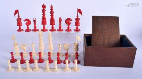 A 19TH CENTURY ANGLO INDIAN CARVED AND STAINED I CHESS