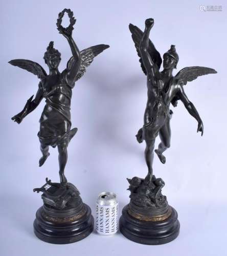 A LARGE PAIR OF ANTIQUE FRENCH SPELTER FIGURES upon