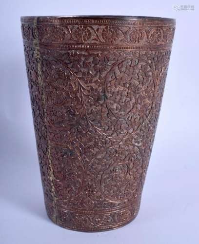 A 19TH CENTURY INDIAN COPPER ALLOY BEAKER decorated