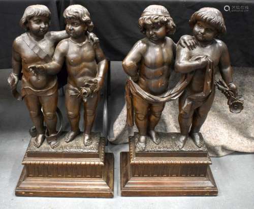 A LARGE PAIR OF 19TH CENTURY CONTINENTAL WOOD FIGURES