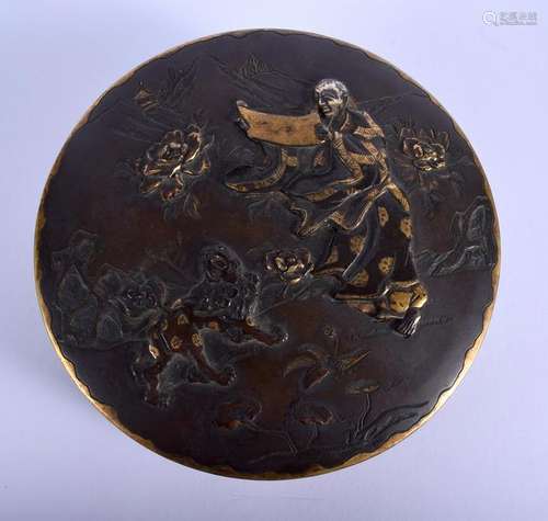 A 19TH CENTURY JAPANESE MEIJI PERIOD BRONZE ONLAID BOX