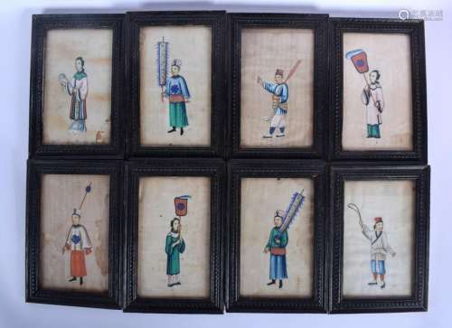 A SET OF EIGHT 19TH CENTURY CHINESE FRAMED PITH PAPER