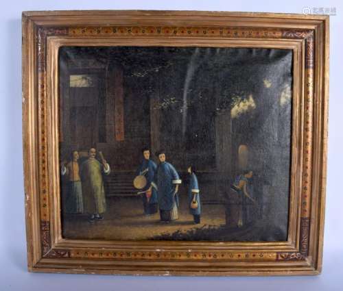 A 19TH CENTURY CHINESE FRAMED OIL ON CANVAS painted