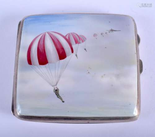 AN ART DECO SILVER AND ENAMEL CIGARETTE CASE painted