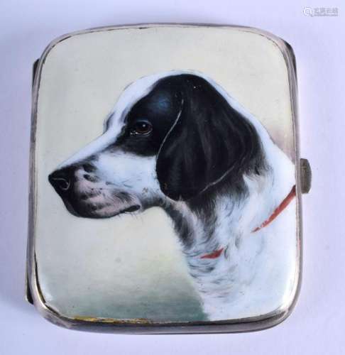 AN ART DECO SILVER AND ENAMEL CIGARETTE CASE painted