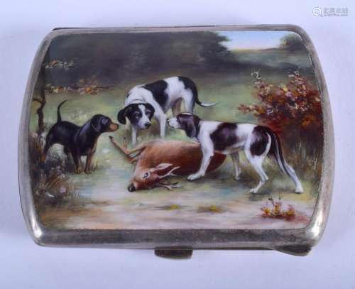 AN ART DECO WHITE METAL AND ENAMEL CIGARETTE CASE