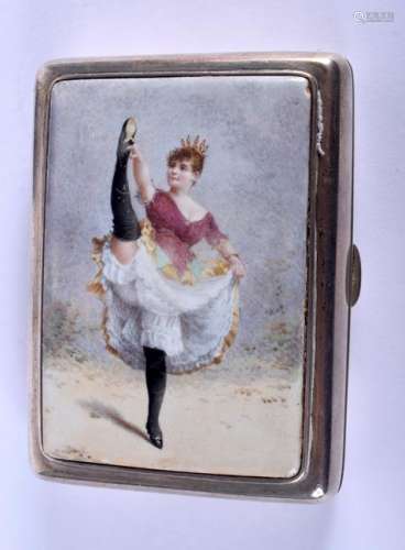 A VICTORIAN SILVER AND ENAMEL CIGARETTE CASE painted
