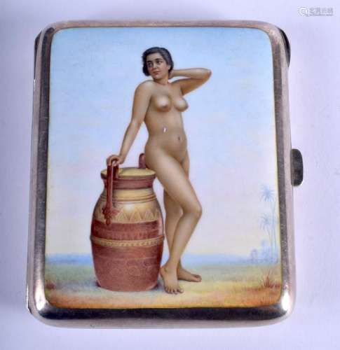 AN ART DECO WHITE METAL AND ENAMEL CIGARETTE CASE