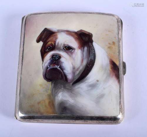 AN ART DECO WHITE METAL AND ENAMEL CIGARETTE CASE