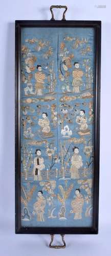 A 19TH CENTURY CHINESE DOUBLE SILK WORK EMBROIDERED