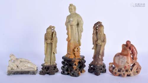 FIVE EARLY 20TH CENTURY CHINESE CARVED SOAPSTONE