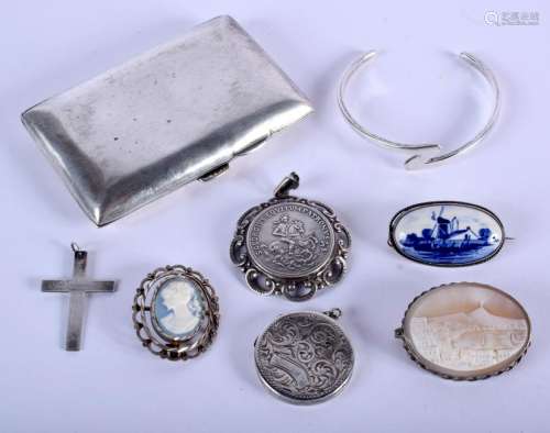 A VINTAGE SILVER BOX together with other silver items.