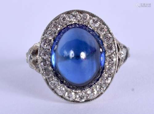 AN 18CT GOLD DIAMOND AND BLUE GEM RING. 4.7 grams. J.