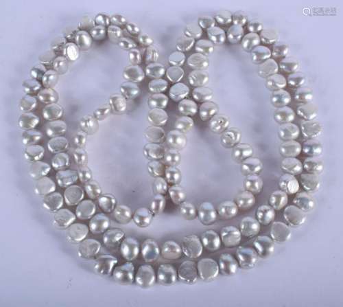 A CULTURED PEARL NECKLACE. 112 cm long.