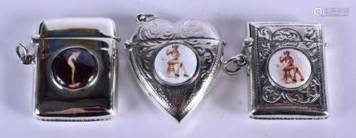 THREE ENGRAVED SILVER VESTA CASES. (3)