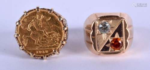 A 1970S 14CT GOLD GEM SET RING together with a 9ct gold