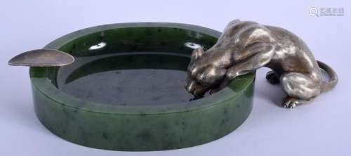 A RARE AND UNUSUAL CONTINENTAL SILVER MOUNTED JADE