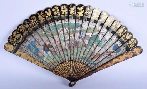 A FINE 18TH CENTURY CHINESE EXPORT BLACK LACQUER FAN