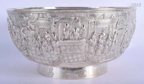 A LARGE 19TH CENTURY CHINESE EXPORT SILVER BOWL by Wang