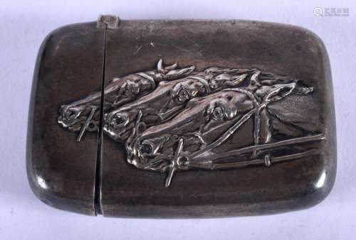 AN ANTIQUE SILVER EQUESTRIAN VESTA CASE. 5.5 cm x 5 cm.