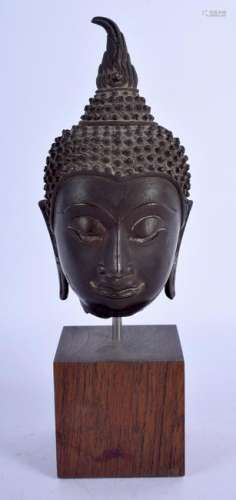 AN 18TH CENTURY THAI BRONZE BUDDHA HEAD modelled upon a
