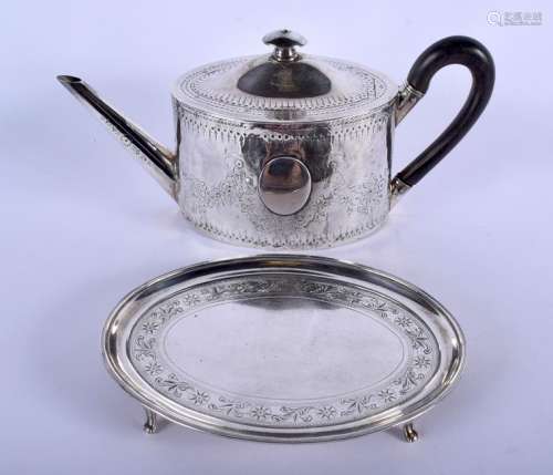A GEORGE III SILVER TEAPOT ON STAND. London 1805 &