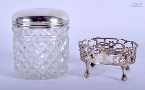 A GEORGE III SILVER SALT together with a jar and cover.
