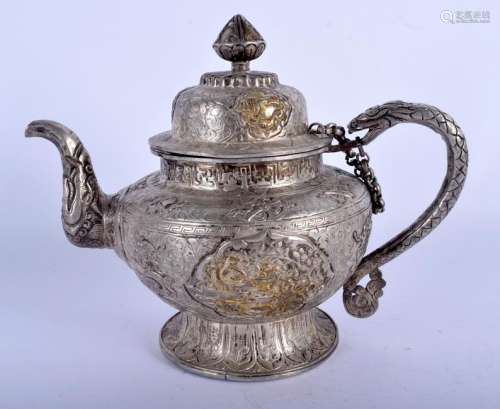 A 19TH CENTURY CHINESE TIBETAN STRAITS SILVER TEAPOT