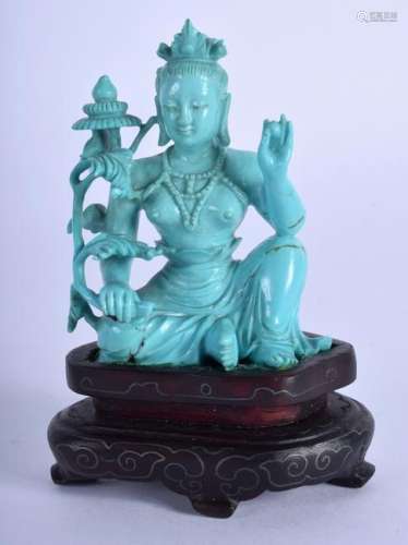 A FINE 19TH CENTURY CHINESE CARVED TURQUOISE FIGURE OF
