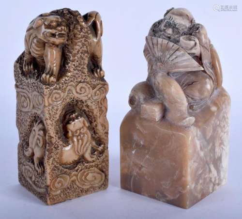 TWO 19TH CENTURY CHINESE CARVED SOAPSTONE SEALS Qing.
