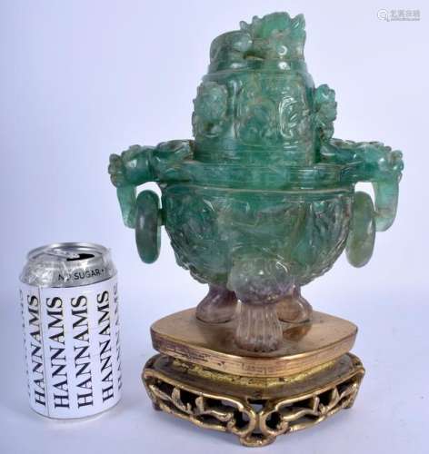 A LARGE 19TH CENTURY CHINESE CARVED FLUORITE CENSER AND