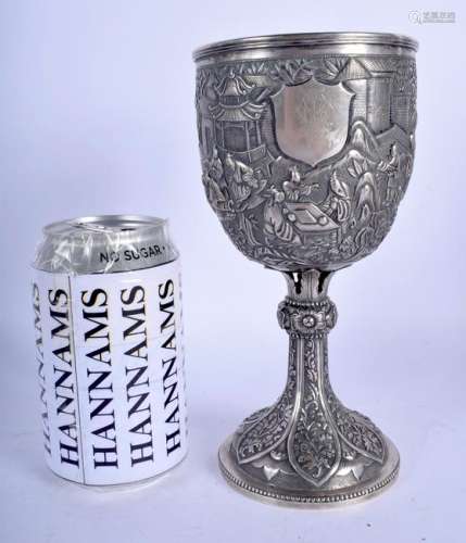 A LARGE 19TH CENTURY CHINESE EXPORT SILVER GOBLET