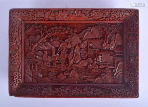 A 19TH CENTURY CHINESE CARVED CINNABAR LACQUER TRAY