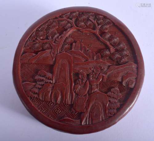 A 19TH CENTURY CHINESE CARVED CINNABAR LACQUER BOX AND