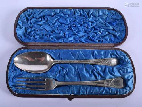 A GEORGE III SILVER FORK AND SPOON. London 1797. 4 oz.
