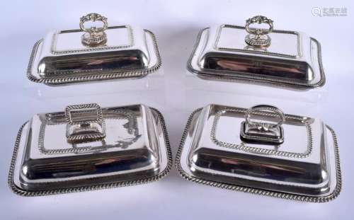FOUR 19TH CENTURY SILVER PLATED TUREENS AND COVERS with