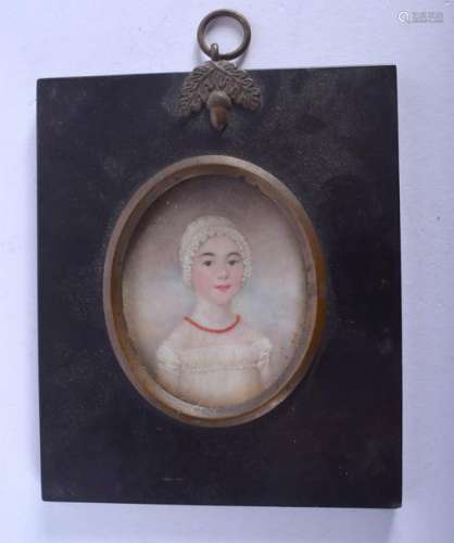 A GEORGE III PAINTED I PORTRAIT MINIATURE. Image 5 cm x