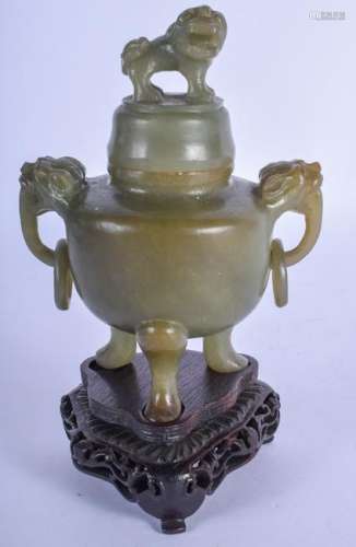 AN EARLY 20TH CENTURY CHINESE JADE CENSER ON STAND Late