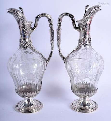 A GOOD PAIR OF ANTIQUE FRENCH SILVER AND CRYSTAL GLASS
