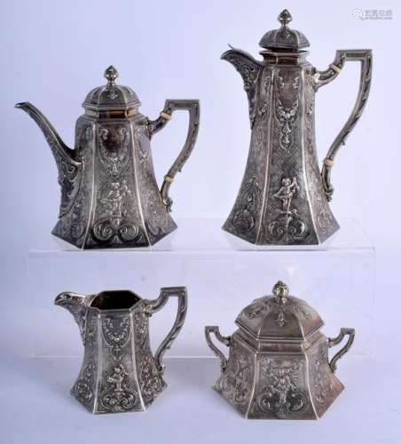 AN ANTIQUE ITALIAN SILVER FOUR PIECE TEASET. 39 oz.