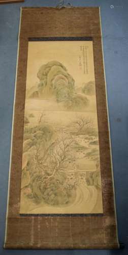 AN EARLY 20TH CENTURY CHINESE INK WATERCOLOUR LANDSCAPE