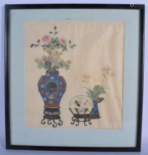 A 19TH CENTURY CHINESE FRAMED SILK WATERCOLOUR Qing,