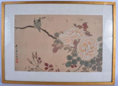 AN EARLY 20TH CENTURY CHINESE FRAMED SILK WATERCOLOUR
