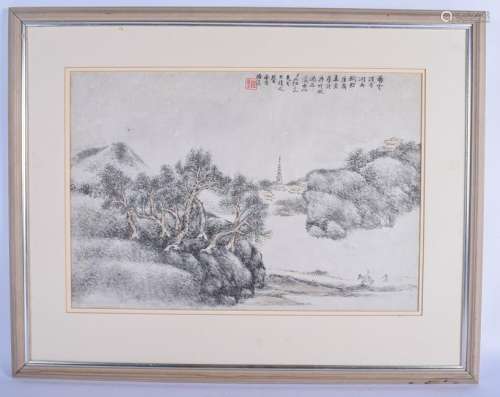 A LARGE EARLY 20TH CENTURY CHINESE INKWORK WATERCOLOUR