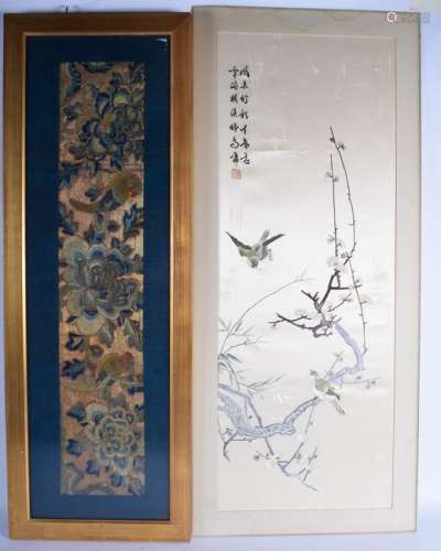 TWO LARGE EARLY 20TH CENTURY CHINESE SILKWORK PANELS
