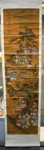 A CHINESE QING DYNASTY CHINESE SILK INKWORK WATERCOLOUR