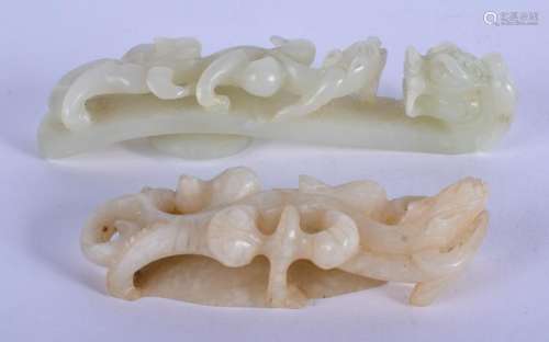 TWO 19TH CENTURY CHINESE CARVED JADE BELT HOOKS Qing.