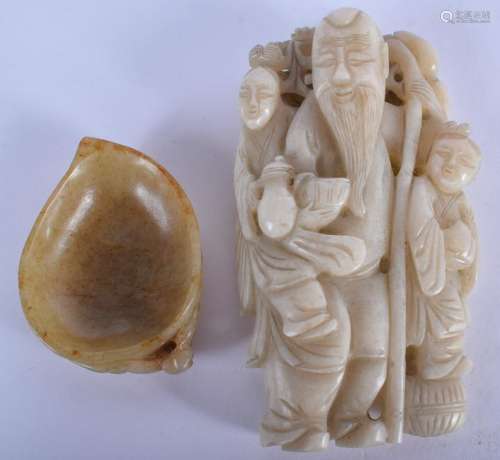 A 19TH CENTURY CHINESE CARVED WHITE JADE FIGURE OF SAGE